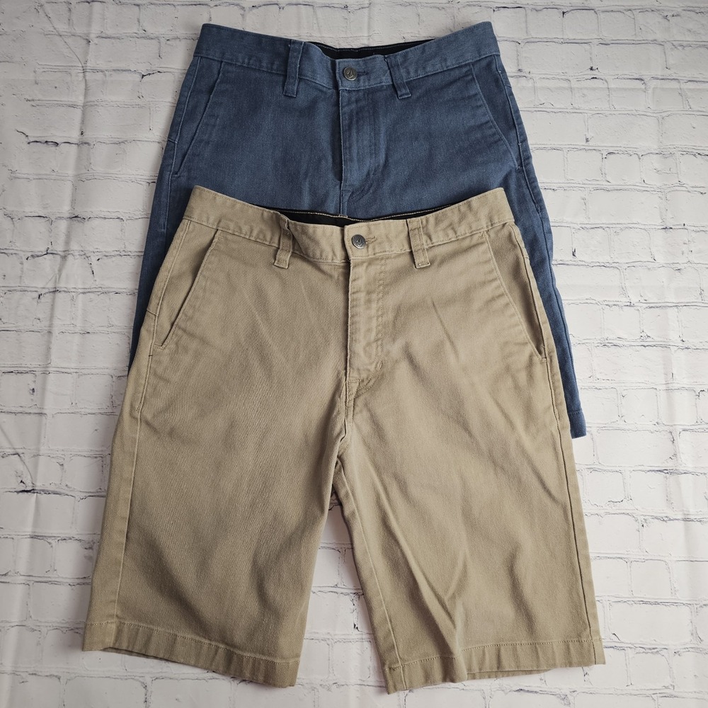 Volcolm Chino Shorts 29 Tan Blue 2019 Skater Casual‎ Flat Front (Bundle of 2)